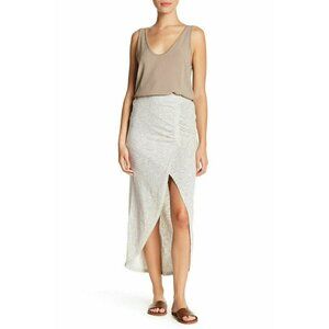 SUSINA Womens Petite Ivory Cotton Striped Ruched Asymmetric Slit Maxi Skirt PXS